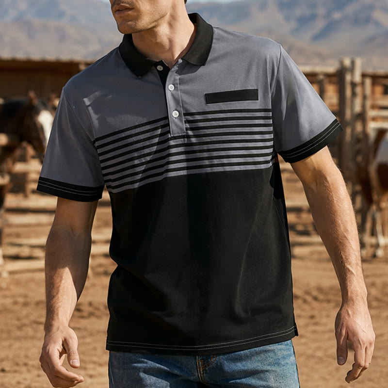 Polo d'été moderne à rayures noires pour homme - Gris - 5XL - image 4