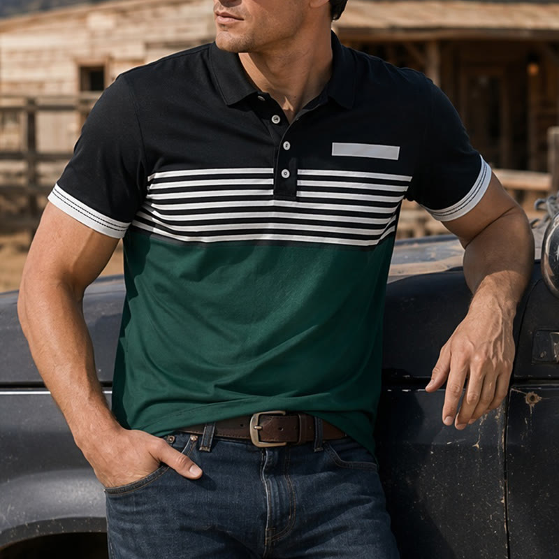 Polo d'été moderne à rayures noires pour homme - Noir - 5XL - image 7