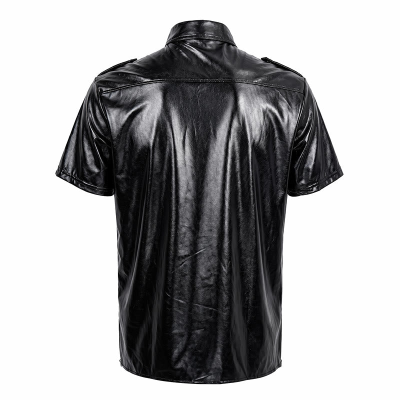 Chemise de motard en similicuir noir brillant style western - image 10