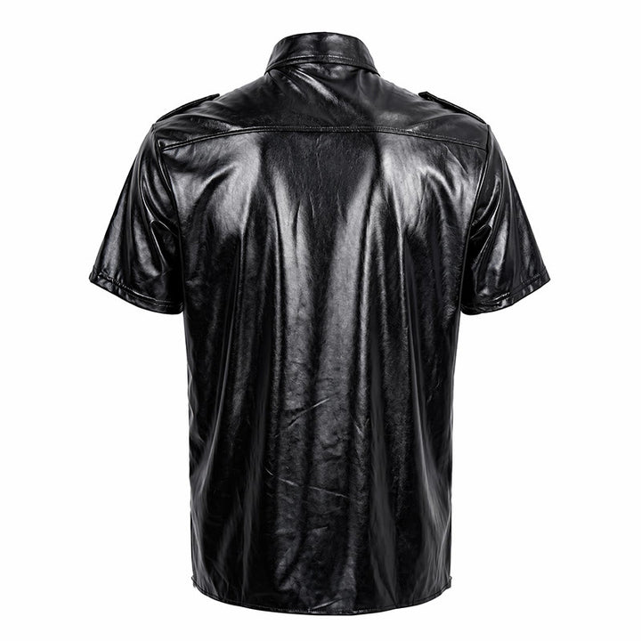 Chemise de motard en similicuir noir brillant style western - image 10