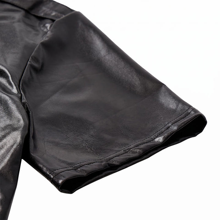 Chemise de motard en similicuir noir brillant style western - image 8