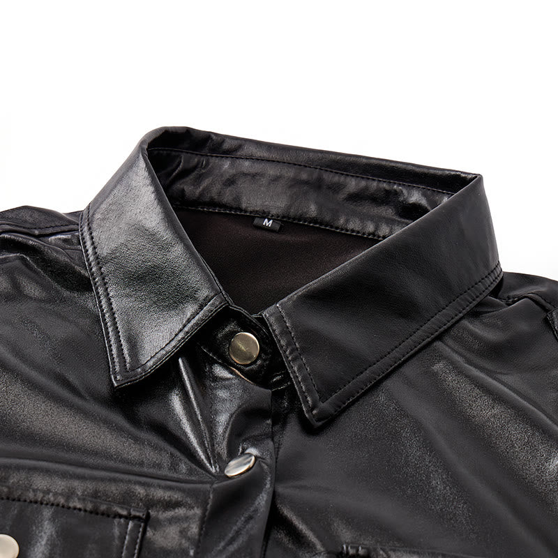 Chemise de motard en similicuir noir brillant style western - image 3
