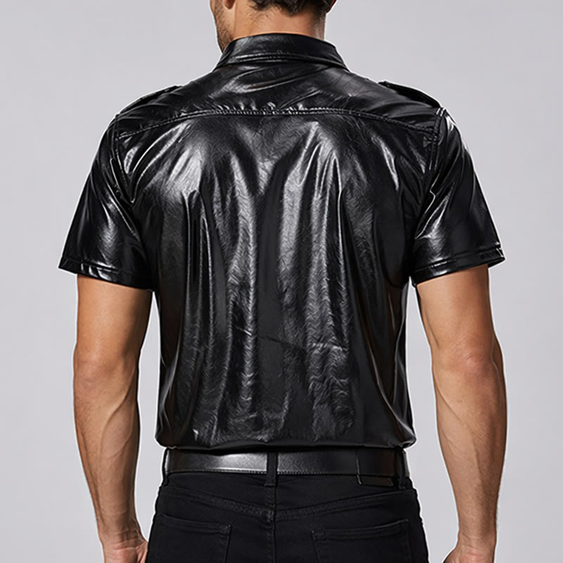 Chemise de motard en similicuir noir brillant style western - image 2