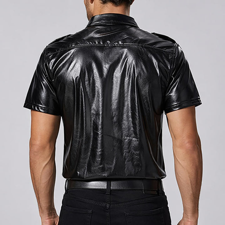 Chemise de motard en similicuir noir brillant style western - image 2