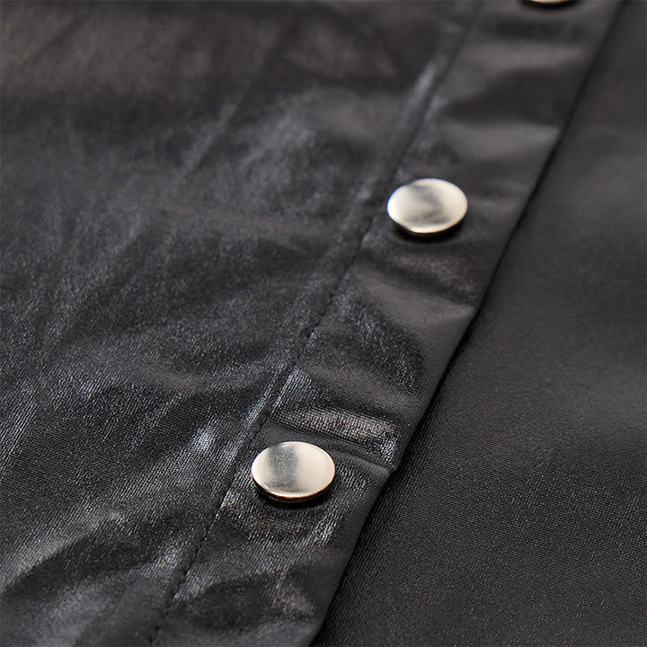 Chemise de motard en similicuir noir brillant style western - image 6