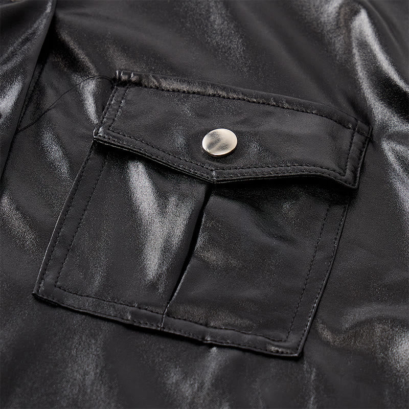 Chemise de motard en similicuir noir brillant style western - image 5