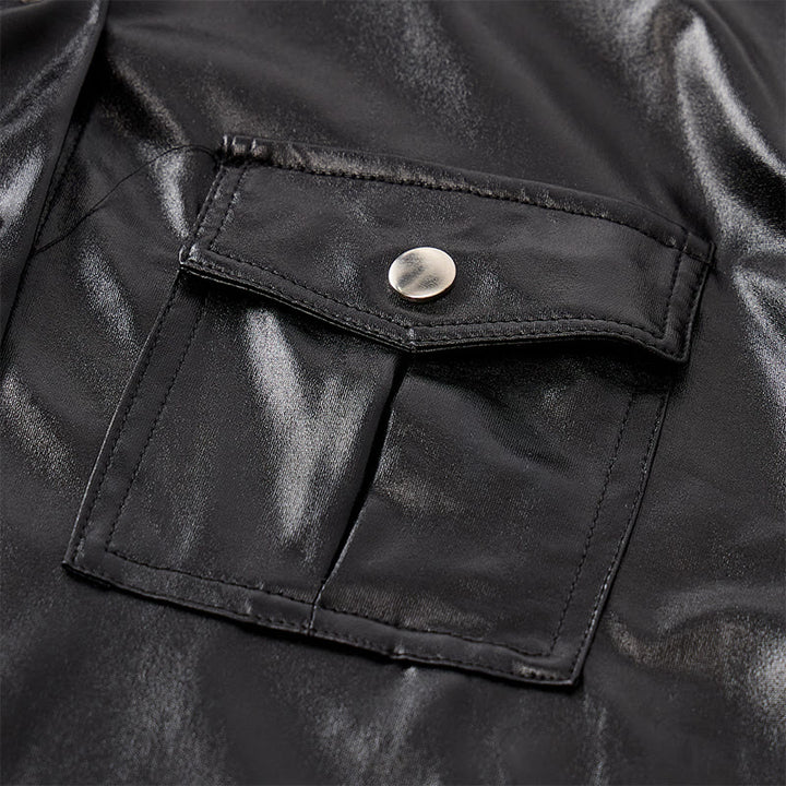 Chemise de motard en similicuir noir brillant style western - image 5