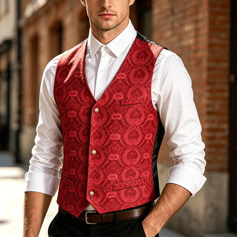 Gilet de costume quatre saisons pour homme, imprimé cachemire gothique vintage - Vin - 2XL - image 5