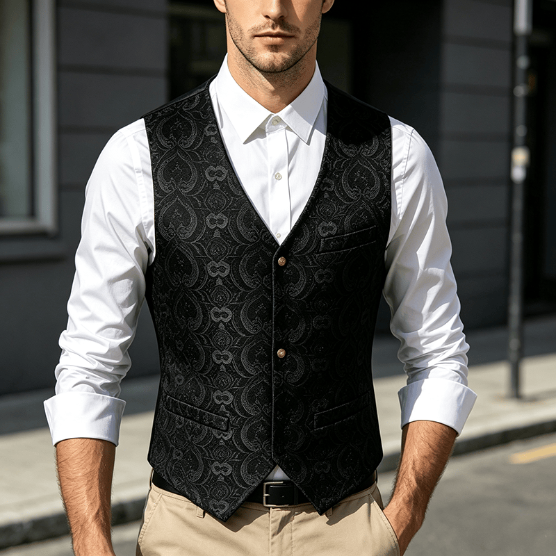 Gilet de costume quatre saisons pour homme, imprimé cachemire gothique vintage - Noir - 2XL - image 4
