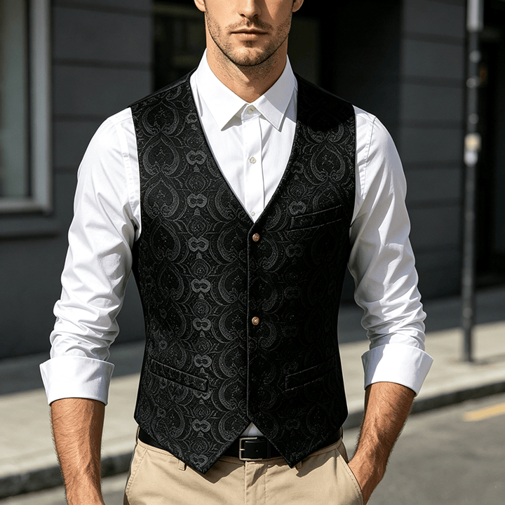 Gilet de costume quatre saisons pour homme, imprimé cachemire gothique vintage - Noir - 2XL - image 4