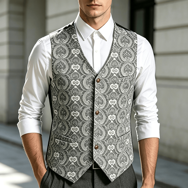 Gilet de costume quatre saisons pour homme, imprimé cachemire gothique vintage - Argent - 2XL - image 0