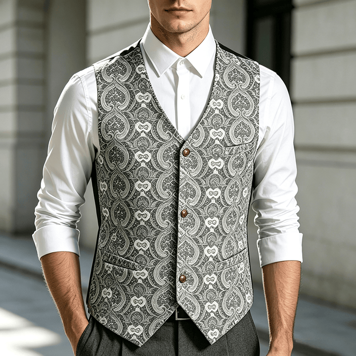 Gilet de costume quatre saisons pour homme, imprimé cachemire gothique vintage - Argent - 2XL - image 0