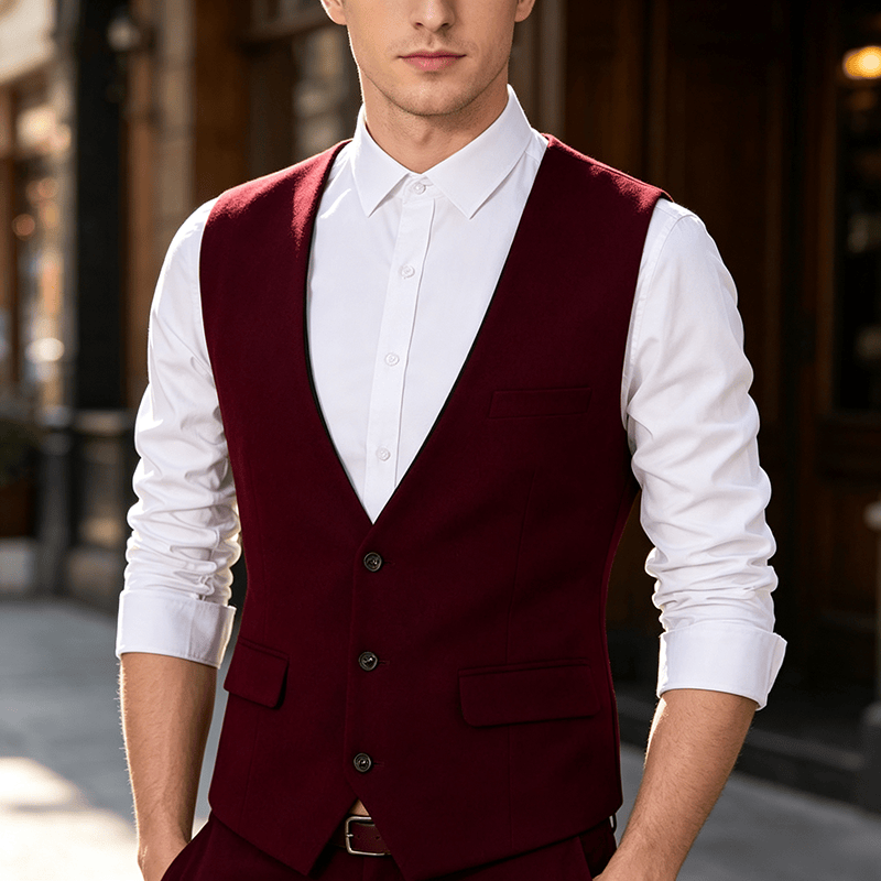 Gilet de costume homme coupe slim couleur unie toutes saisons - Vin - 3XL - image 6