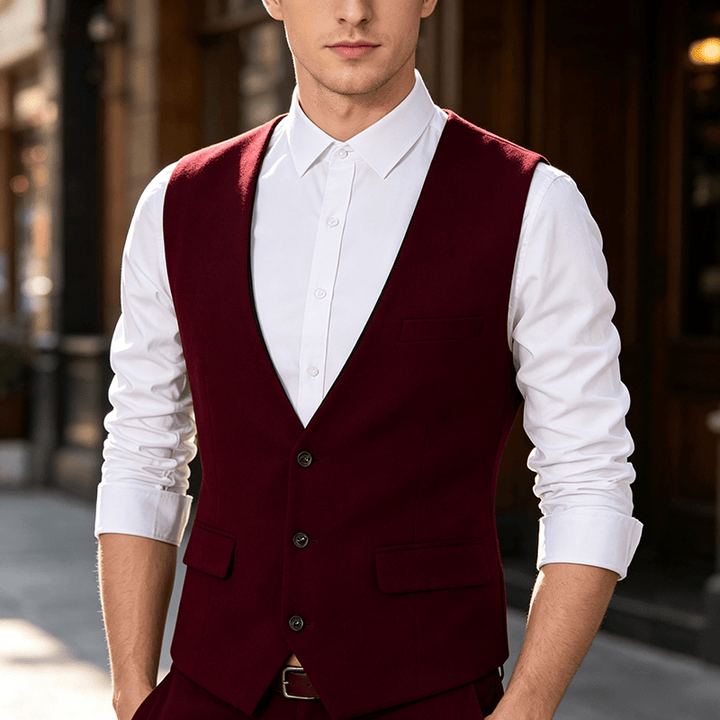 Gilet de costume homme coupe slim couleur unie toutes saisons - Vin - 3XL - image 6