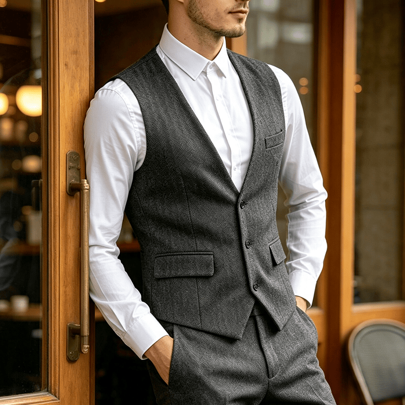 Gilet de costume homme coupe slim couleur unie toutes saisons - Gris foncé - 3XL - image 0