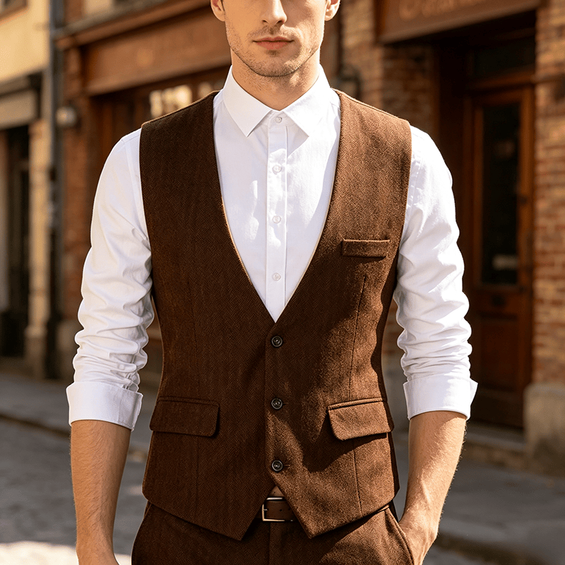 Gilet de costume homme coupe slim couleur unie toutes saisons - Brun - 3XL - image 5