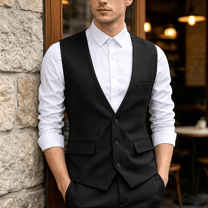 Gilet de costume homme coupe slim couleur unie toutes saisons - Noir - 3XL - image 4