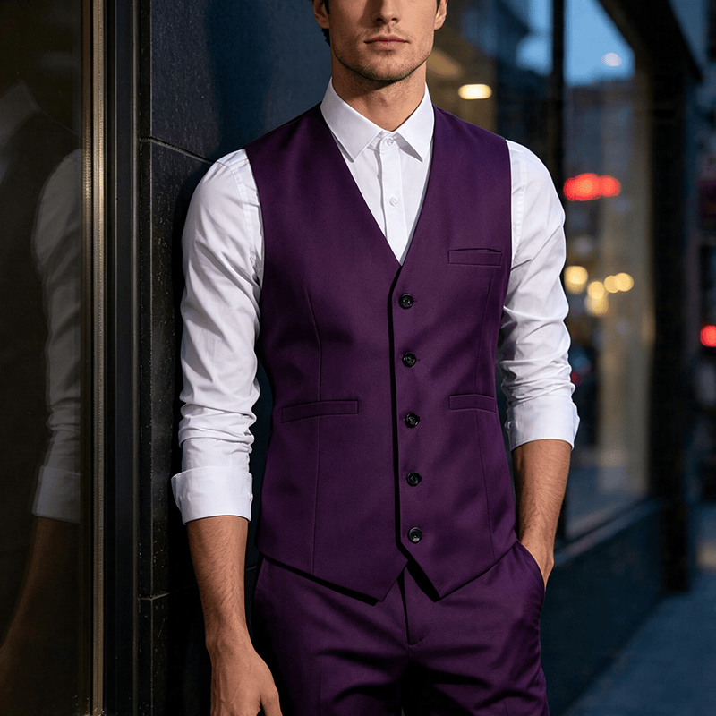 Gilet de costume multicolore pour homme, idéal pour le printemps et l'automne, pour un usage quotidien et professionnel. - Violet - 3XL - image 0