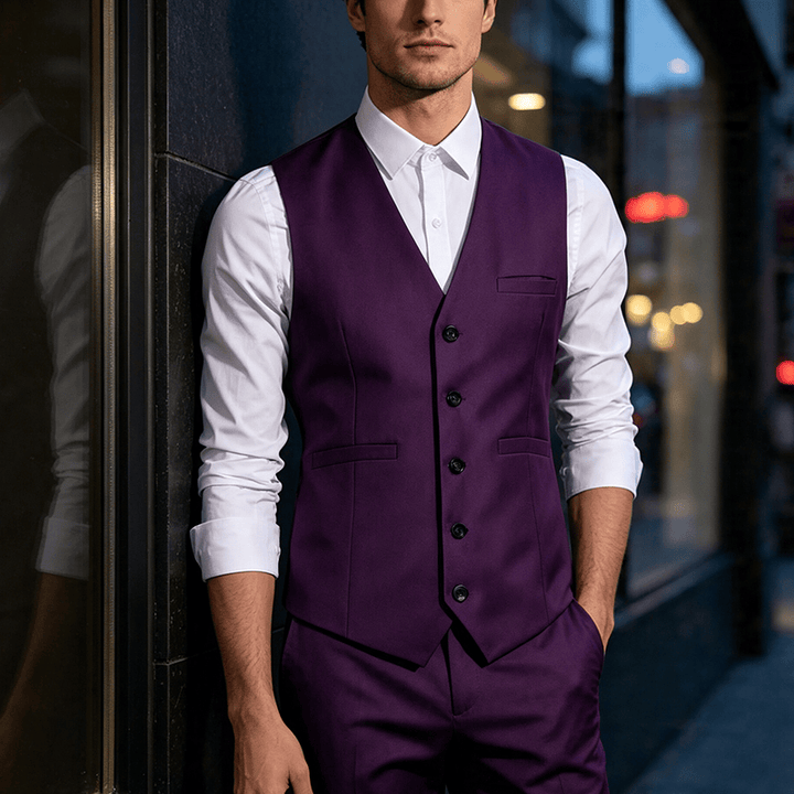 Gilet de costume multicolore pour homme, idéal pour le printemps et l'automne, pour un usage quotidien et professionnel. - Violet - 3XL - image 0