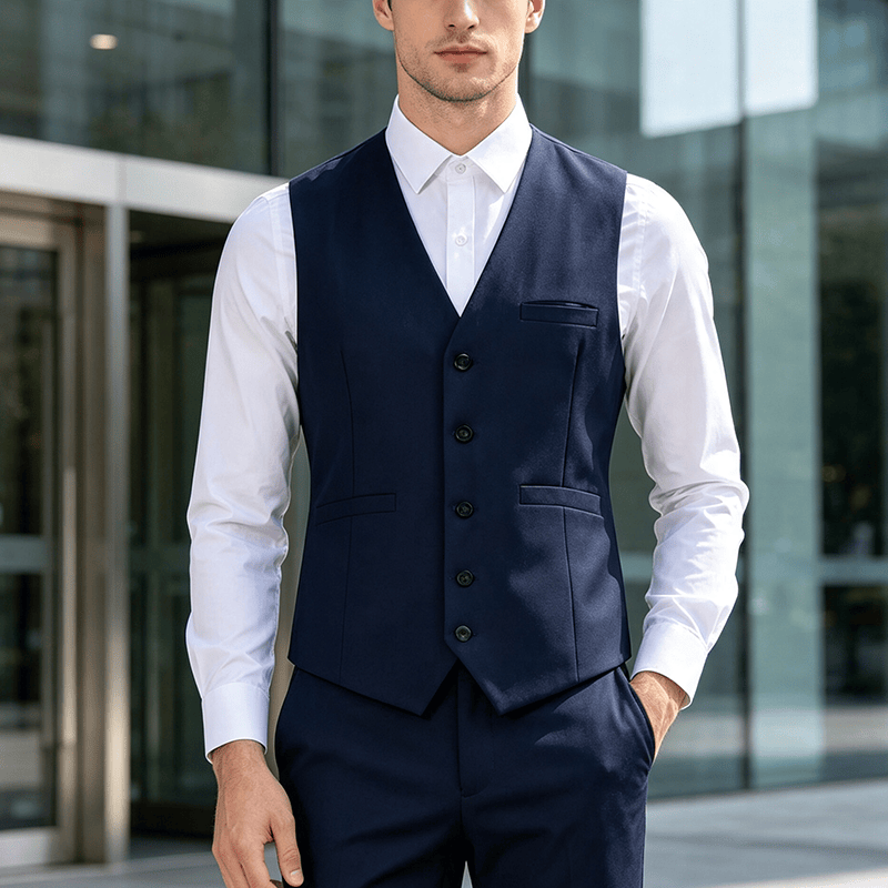 Gilet de costume multicolore pour homme, idéal pour le printemps et l'automne, pour un usage quotidien et professionnel. - Bleu marine - 3XL - image 9
