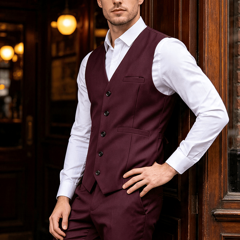 Gilet de costume multicolore pour homme, idéal pour le printemps et l'automne, pour un usage quotidien et professionnel. - Vin - 3XL - image 10