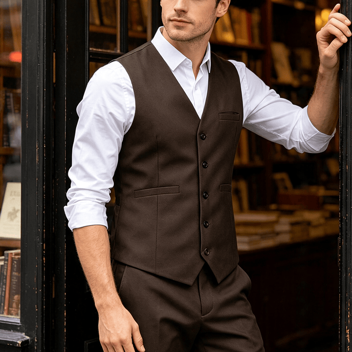 Gilet de costume multicolore pour homme, idéal pour le printemps et l'automne, pour un usage quotidien et professionnel. - Café - 3XL - image 6