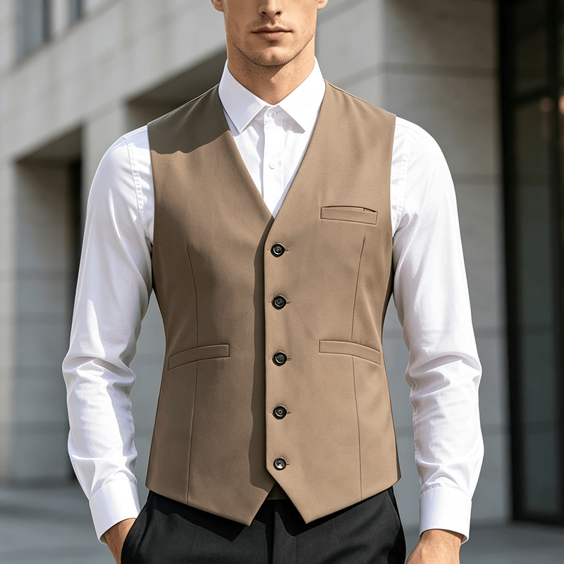 Gilet de costume multicolore pour homme, idéal pour le printemps et l'automne, pour un usage quotidien et professionnel. - Chameau - 3XL - image 4