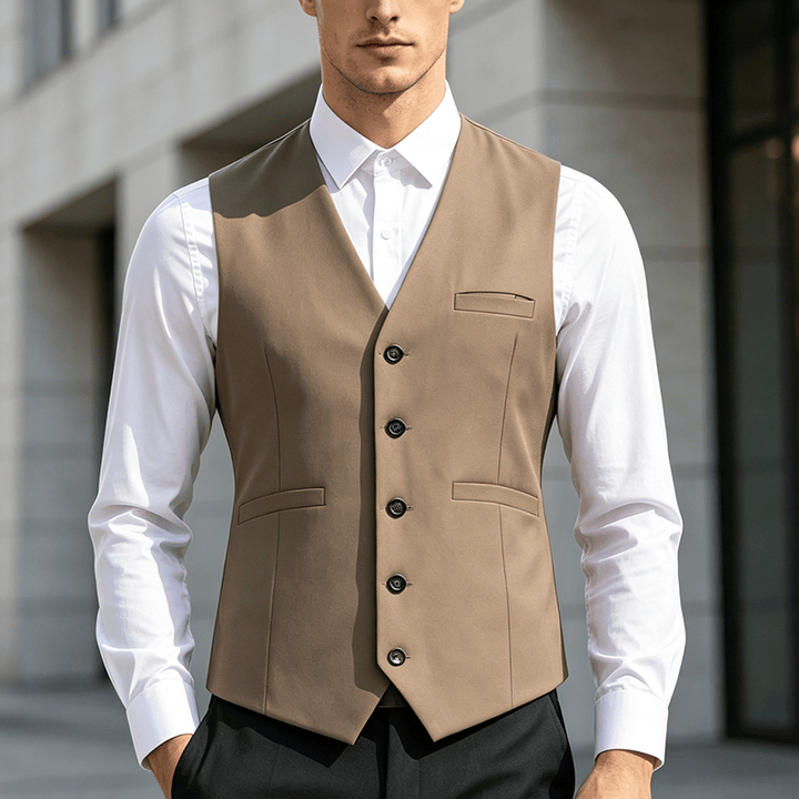 Gilet de costume multicolore pour homme, idéal pour le printemps et l'automne, pour un usage quotidien et professionnel. - Chameau - 3XL - image 4