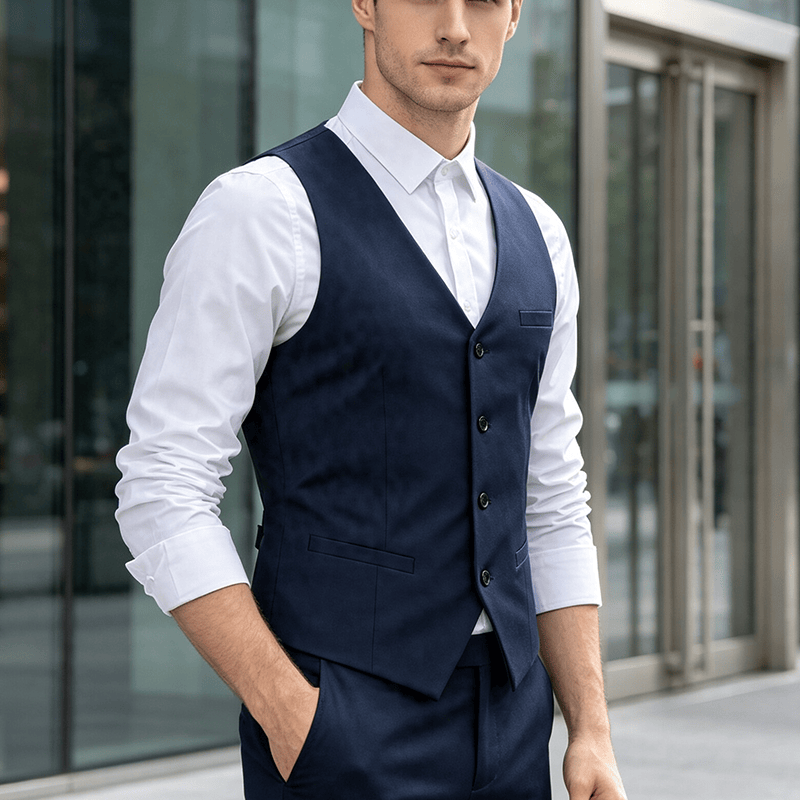 Gilet de travail toutes saisons pour homme, idéal au quotidien, pour mariage ou banquet. - Bleu marine - 5XL - image 4