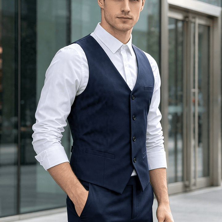Gilet de travail toutes saisons pour homme, idéal au quotidien, pour mariage ou banquet. - Bleu marine - 5XL - image 4