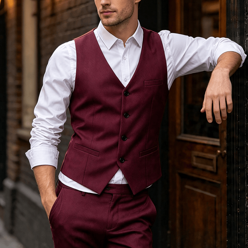 Gilet de travail toutes saisons pour homme, idéal au quotidien, pour mariage ou banquet. - Vin - 5XL - image 6