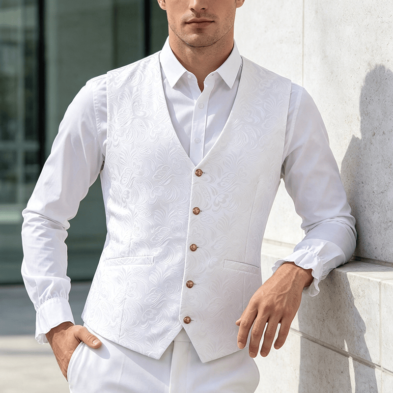 Gilet de costume décontracté pour homme, texturé jacquard, idéal pour Halloween - Blanc - 2XL - image 4