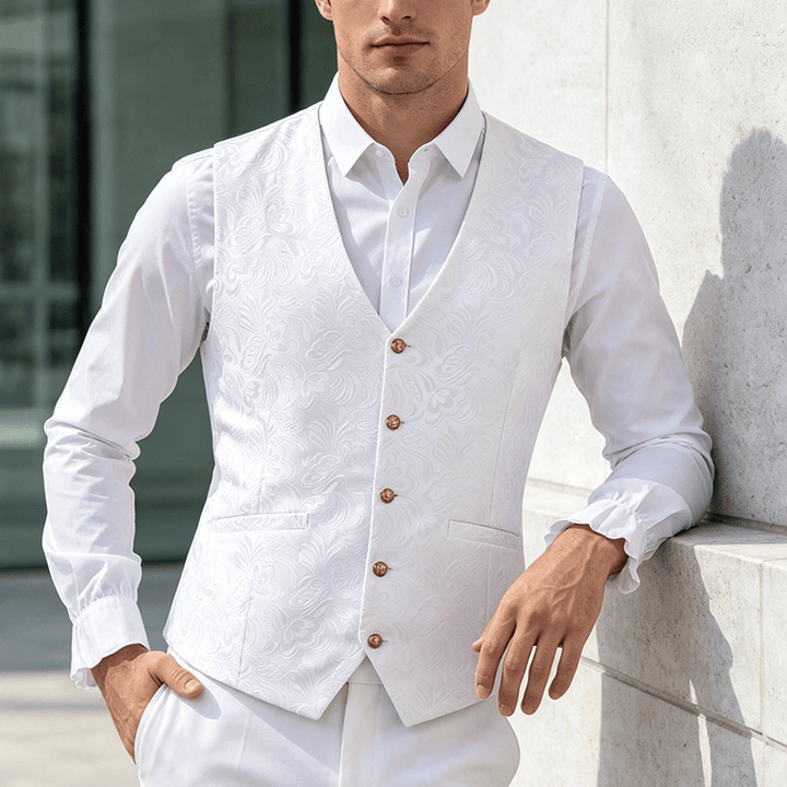 Gilet de costume décontracté pour homme, texturé jacquard, idéal pour Halloween - Blanc - 2XL - image 4
