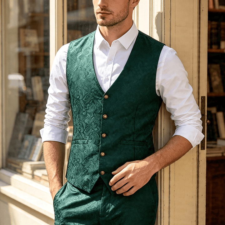 Gilet de costume décontracté pour homme, texturé jacquard, idéal pour Halloween - Vert - 2XL - image 8