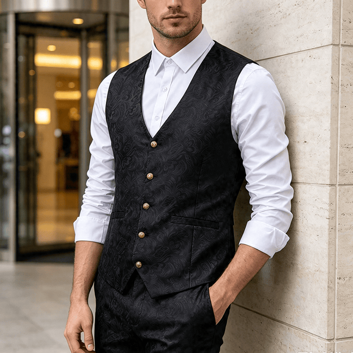 Gilet de costume décontracté pour homme, texturé jacquard, idéal pour Halloween - Noir - 2XL - image 5