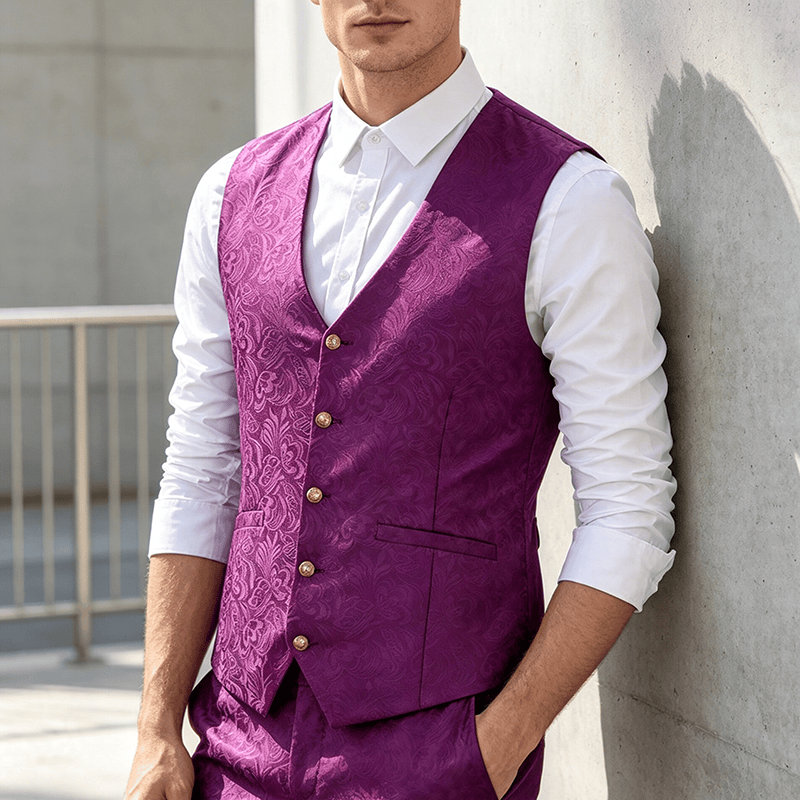 Gilet de costume décontracté pour homme, texturé jacquard, idéal pour Halloween - Violet - 2XL - image 7