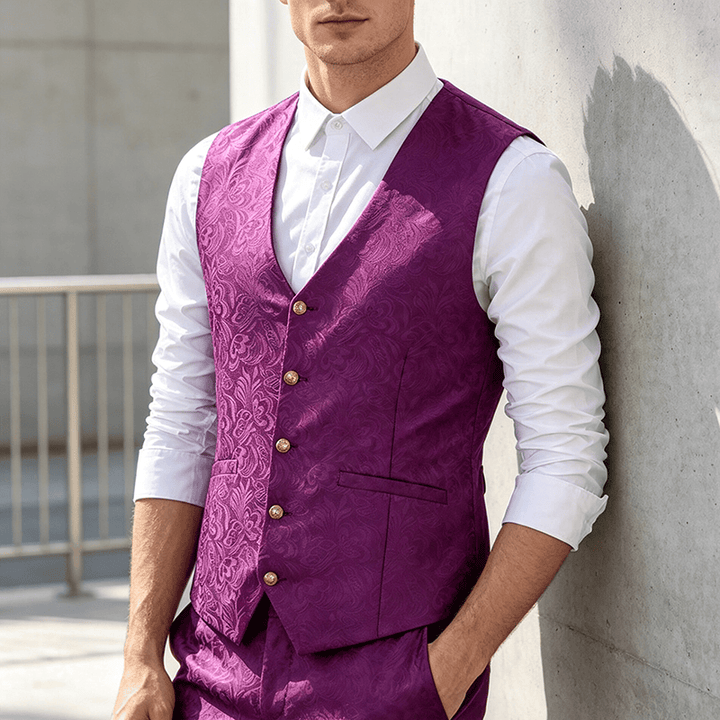Gilet de costume décontracté pour homme, texturé jacquard, idéal pour Halloween - Violet - 2XL - image 7