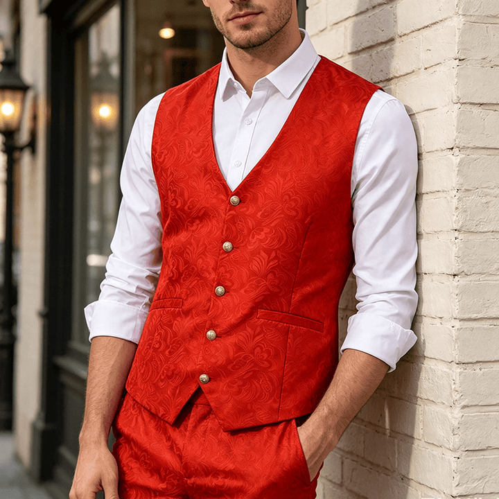 Gilet de costume décontracté pour homme, texturé jacquard, idéal pour Halloween - Rouge - 2XL - image 6