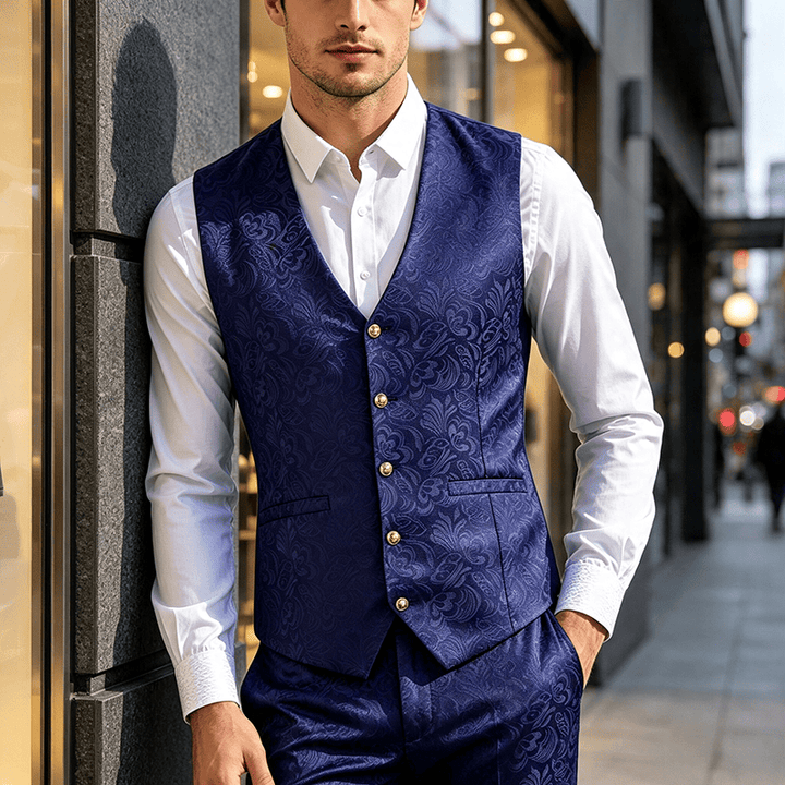 Gilet de costume décontracté pour homme, texturé jacquard, idéal pour Halloween - Bleu marine - 2XL - image 0