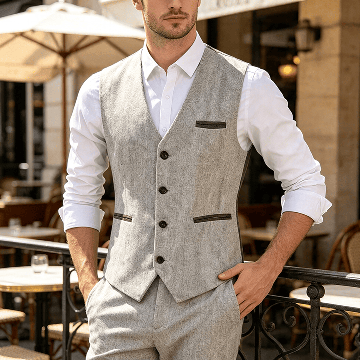 Gilet de costume décontracté texturé vintage pour homme, toutes saisons - Blanc cassé - 3XL - image 5