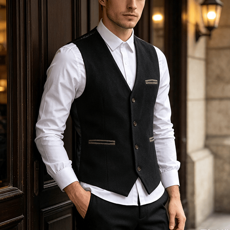 Gilet de costume décontracté texturé vintage pour homme, toutes saisons - Noir - 3XL - image 4