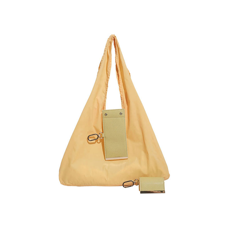 Sac fourre-tout pliable en nylon avec porte-clés et accent en cuir - Jaune - Petit - image 21