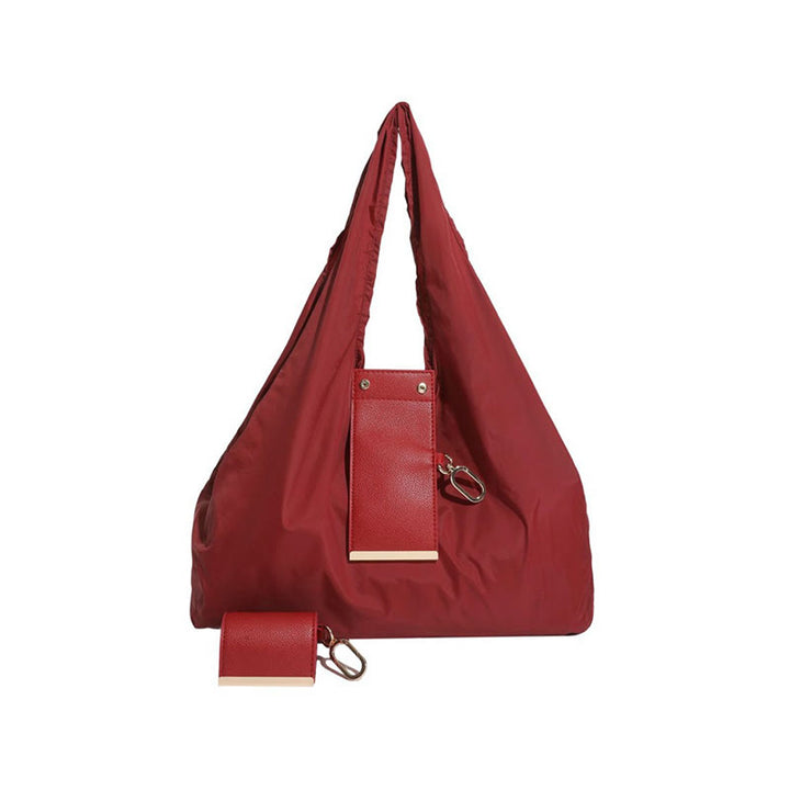 Sac fourre-tout pliable en nylon avec porte-clés et accent en cuir - Bourgogne - Petit - image 16