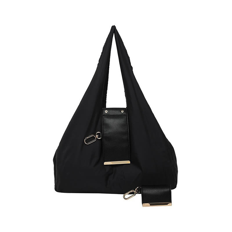 Sac fourre-tout pliable en nylon avec porte-clés et accent en cuir - Noir - Petit - image 8