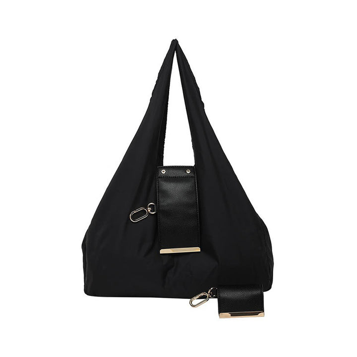 Sac fourre-tout pliable en nylon avec porte-clés et accent en cuir - Noir - Petit - image 8