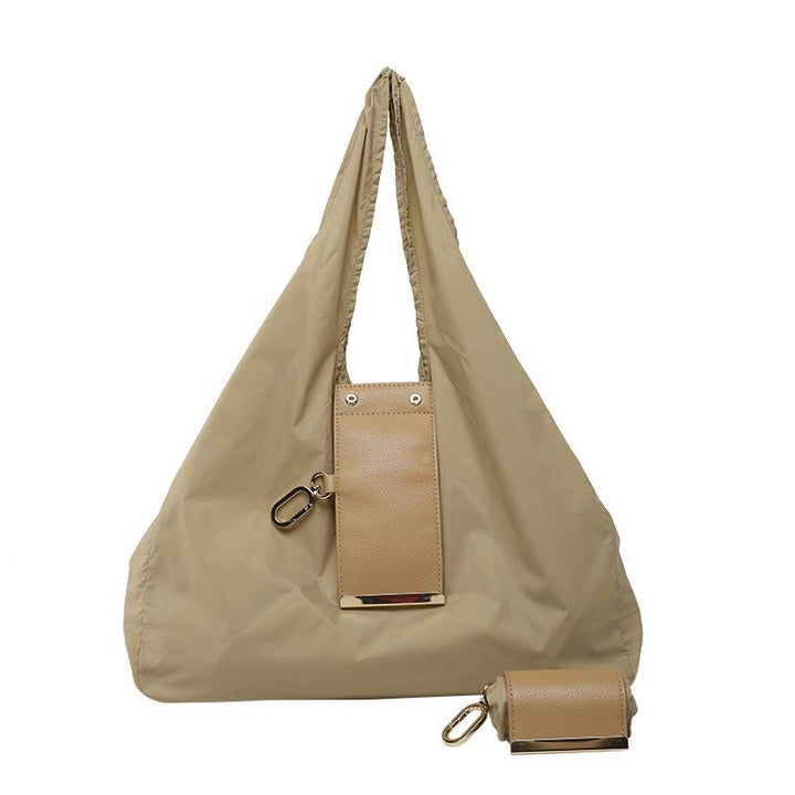 Sac fourre-tout pliable en nylon avec porte-clés et accent en cuir - Kaki - Grand - image 25