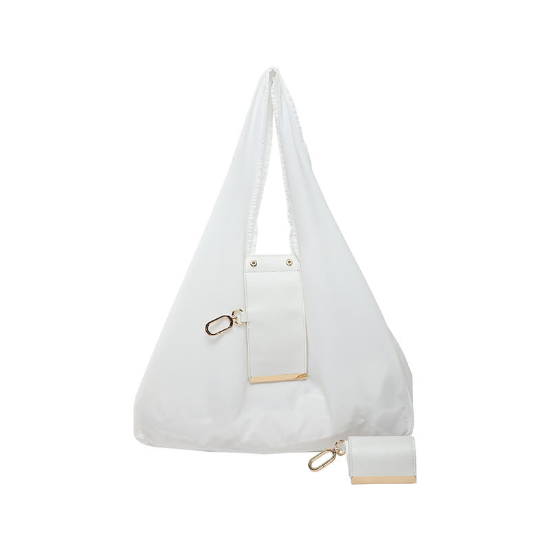 Sac fourre-tout pliable en nylon avec porte-clés et accent en cuir - Blanc - Petit - image 10