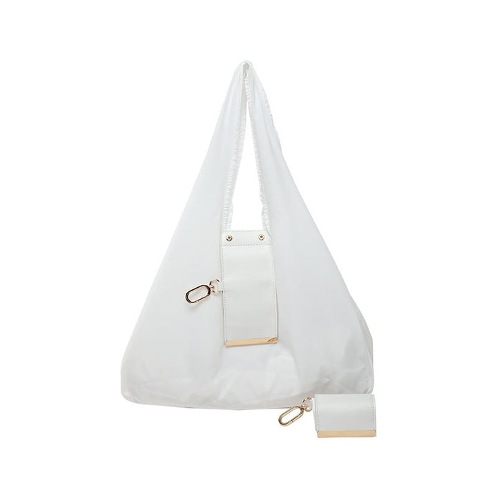 Sac fourre-tout pliable en nylon avec porte-clés et accent en cuir - Blanc - Petit - image 10