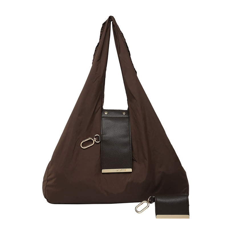 Sac fourre-tout pliable en nylon avec porte-clés et accent en cuir - Café - Grand - image 23