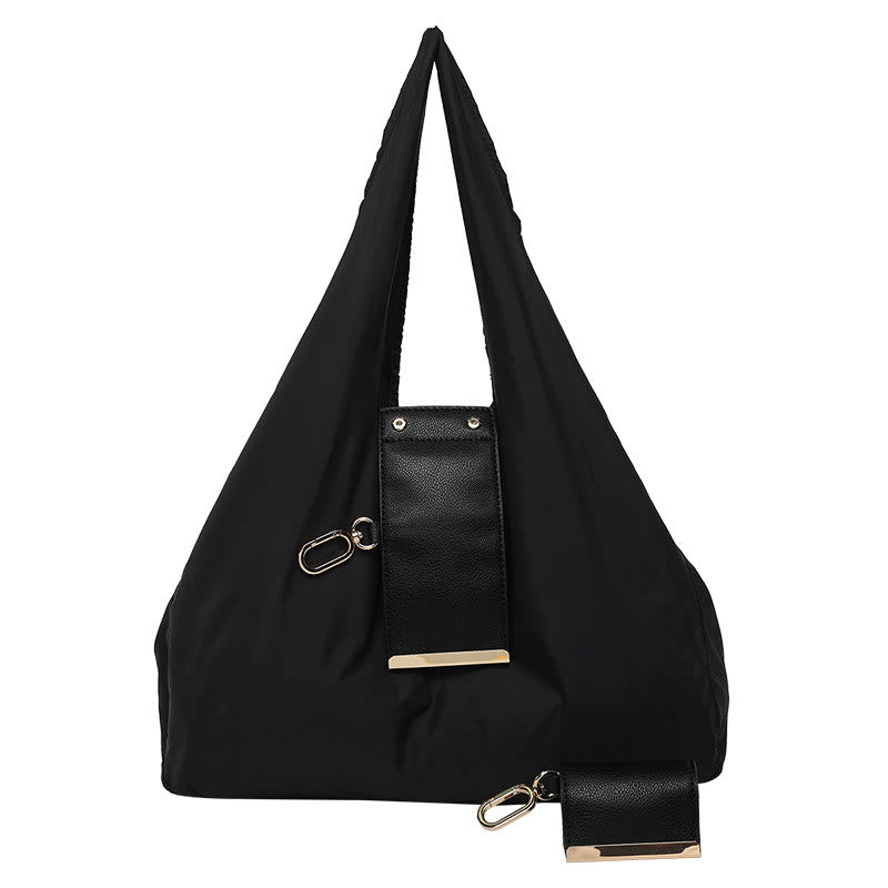 Sac fourre-tout pliable en nylon avec porte-clés et accent en cuir - Noir - Grand - image 24